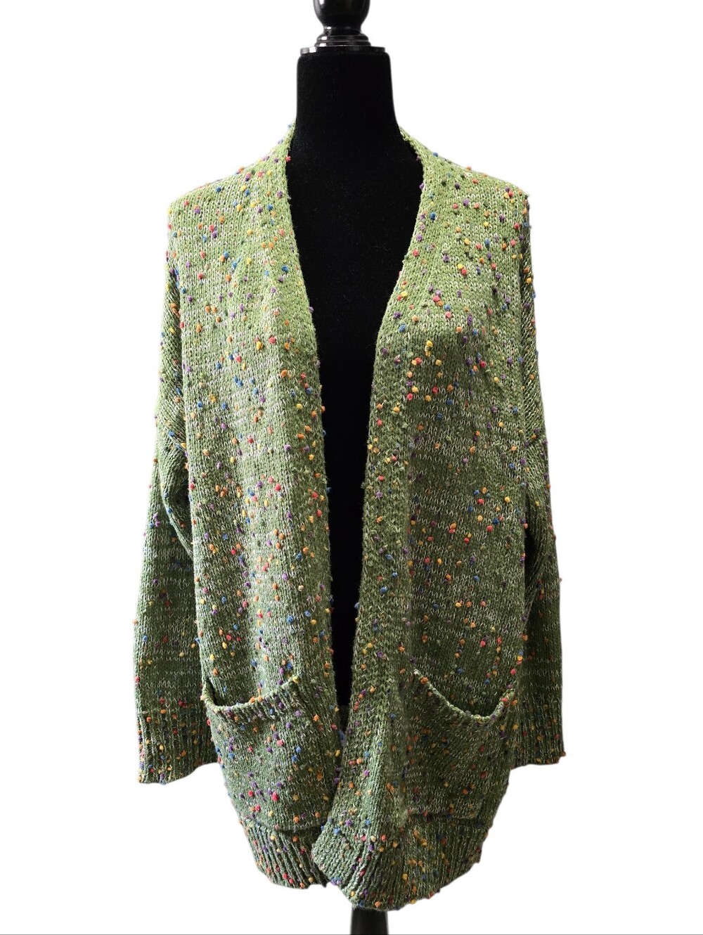 Blakeley Size PS 2XL Green Multi Color Confetti Knit Open Front Cardigan Sweater